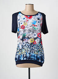 Top imprimé fantaisie manches courtes bleu HAJO femme