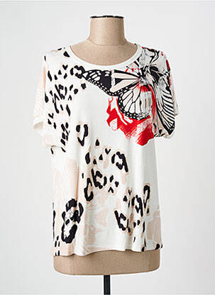 T-shirt stretch manches courtes beige FRANK WALDER femme