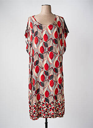 Robe mi-longue imprimé fantaisie manches courtes rouge GRIFFON femme
