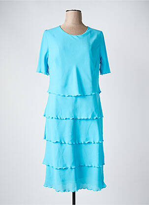 Robe mi-longue coupe fluide manches courtes bleu FRANK WALDER femme