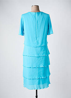 Robe mi-longue coupe fluide manches courtes bleu FRANK WALDER femme