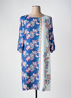 Robe mi-longue imprimé fleurs manches 3/4 bleu DIVAS femme