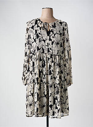 Robe mi-longue imprimé fleurs manches longues noir LE COMTE femme