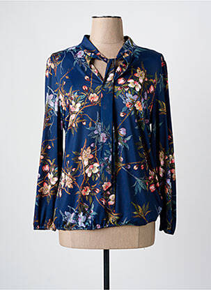 Blouse imprimé fleurs manches longues bleu K-DESIGN femme