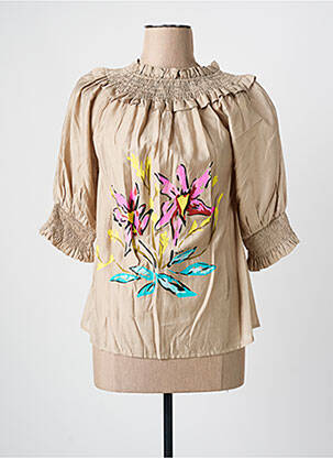Blouse tissage popeline manches 3/4 beige POUPEE CHIC femme