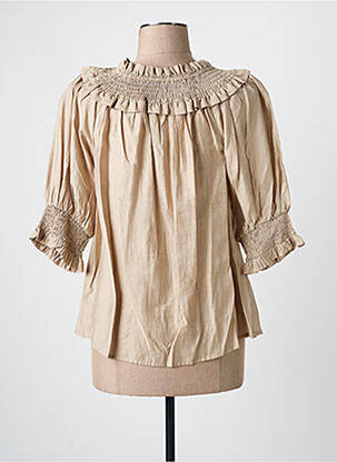 Blouse tissage popeline manches 3/4 beige POUPEE CHIC femme