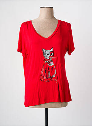 T-shirt sérigraphie avec strass manches courtes rouge LESLIE femme