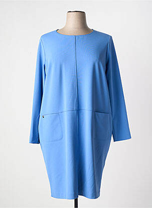 Robe mi-longue tissage crêpe manches longues bleu DIVAS femme
