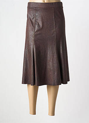 Jupe mi-longue coupe droite marron HALOGENE femme