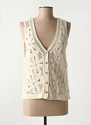 Gilet sans manche maille ajourée beige C'EST BEAU LA VIE femme