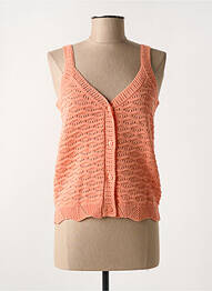 Gilet sans manche maille ajourée orange C'EST BEAU LA VIE femme