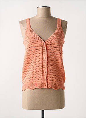 Gilet sans manche maille ajourée orange C'EST BEAU LA VIE femme