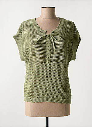 Pull maille ajourée manches courtes vert C'EST BEAU LA VIE femme