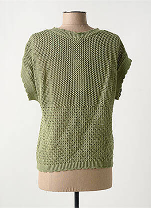 Pull maille ajourée manches courtes vert C'EST BEAU LA VIE femme
