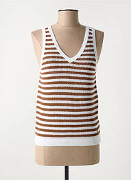 Pull coupe cintrée sans manche marron C'EST BEAU LA VIE femme