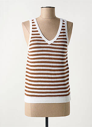 Pull coupe cintrée sans manche marron C'EST BEAU LA VIE femme