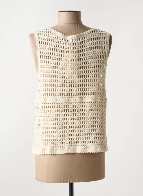 Gilet sans manche maille ajourée beige C'EST BEAU LA VIE femme
