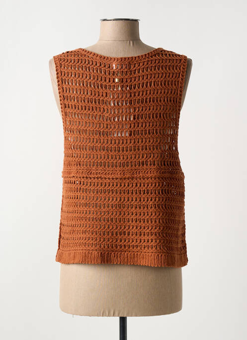 Gilet sans manche maille ajourée marron C'EST BEAU LA VIE femme