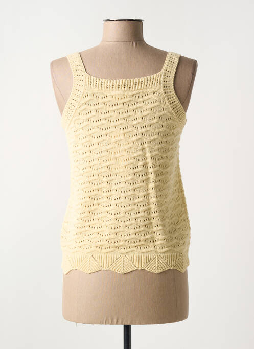 Gilet sans manche maille ajourée jaune C'EST BEAU LA VIE femme