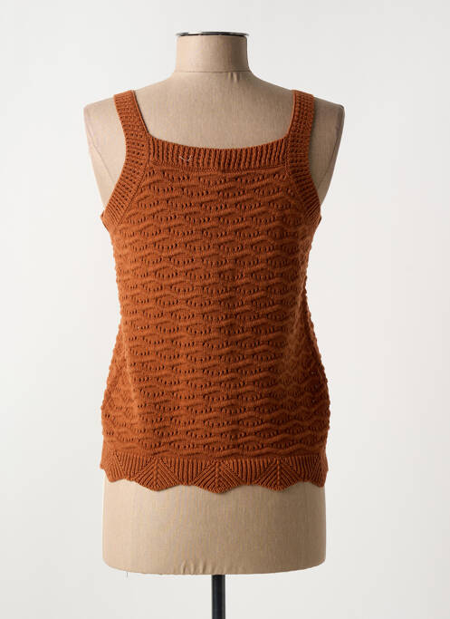 Gilet sans manche maille ajourée marron C'EST BEAU LA VIE femme