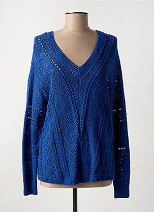 Pull maille ajourée manches longues bleu C'EST BEAU LA VIE femme