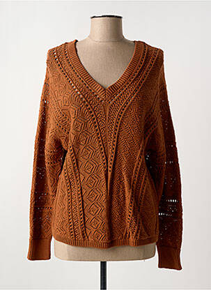 Pull maille ajourée manches longues marron C'EST BEAU LA VIE femme