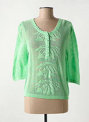 Pull maille ajourée manches 3/4 vert C'EST BEAU LA VIE femme