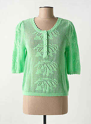 Pull maille ajourée manches 3/4 vert C'EST BEAU LA VIE femme