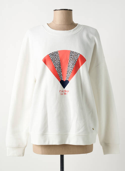 Sweat-shirt maille semi-opaque manches longues blanc C'EST BEAU LA VIE femme
