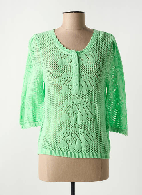 Pull maille ajourée manches 3/4 vert C'EST BEAU LA VIE femme