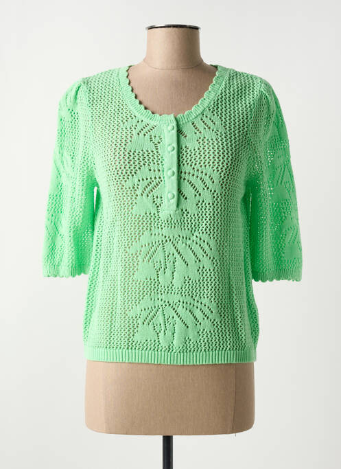 Pull maille ajourée manches 3/4 vert C'EST BEAU LA VIE femme