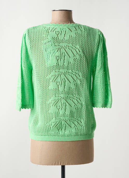 Pull maille ajourée manches 3/4 vert C'EST BEAU LA VIE femme