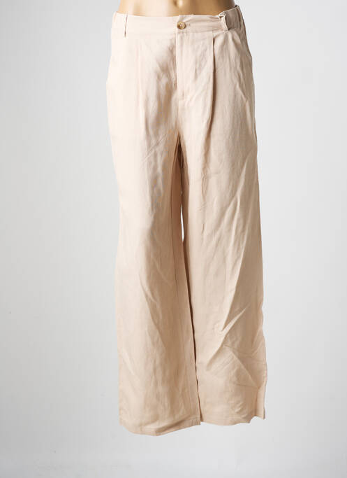 Pantalon droit fermeture zippée sous rabat boutonné beige C'EST BEAU LA VIE femme