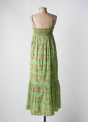 Robe mi-longue imprimé fleurs fines bretelles vert C'EST BEAU LA VIE femme