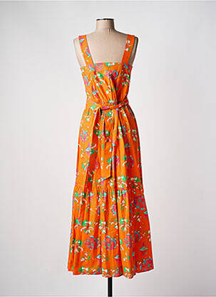 Robe longue imprimé fleurs sans manche orange C'EST BEAU LA VIE femme