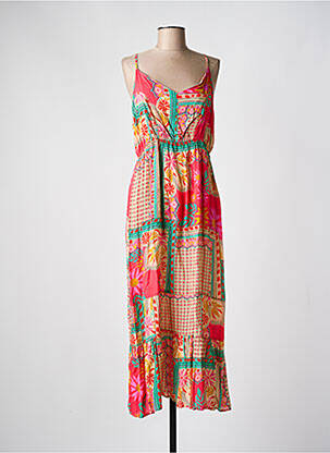 Robe longue manches bretelles ajustables fines bretelles rose C'EST BEAU LA VIE femme