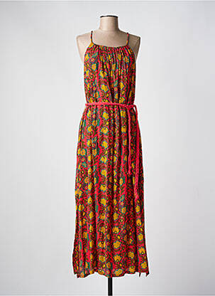 Robe mi-longue imprimé fleurs sans manche rouge C'EST BEAU LA VIE femme