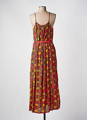 Robe mi-longue imprimé fleurs sans manche rouge C'EST BEAU LA VIE femme