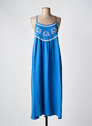 Robe mi-longue col rond fines bretelles bleu C'EST BEAU LA VIE femme