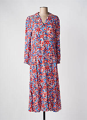 Robe mi-longue imprimé fleurs manches longues rouge JULIE GUERLANDE femme