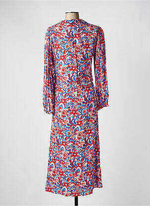 Robe mi-longue imprimé fleurs manches longues rouge JULIE GUERLANDE femme