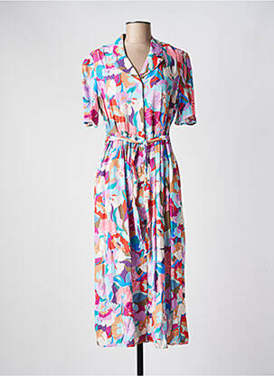 Robe mi-longue imprimé fantaisie manches courtes violet JULIE GUERLANDE femme