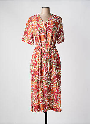 Robe mi-longue imprimé fantaisie manches courtes rouge JULIE GUERLANDE femme