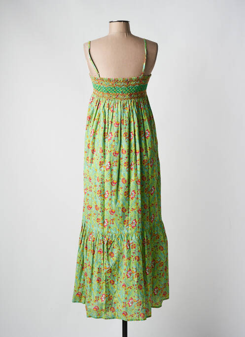 Robe mi-longue imprimé fleurs fines bretelles vert C'EST BEAU LA VIE femme