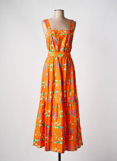 Robe longue imprimé fleurs sans manche orange C'EST BEAU LA VIE femme