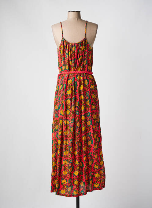 Robe mi-longue imprimé fleurs sans manche rouge C'EST BEAU LA VIE femme