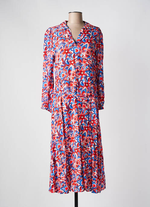 Robe mi-longue imprimé fleurs manches longues rouge JULIE GUERLANDE femme
