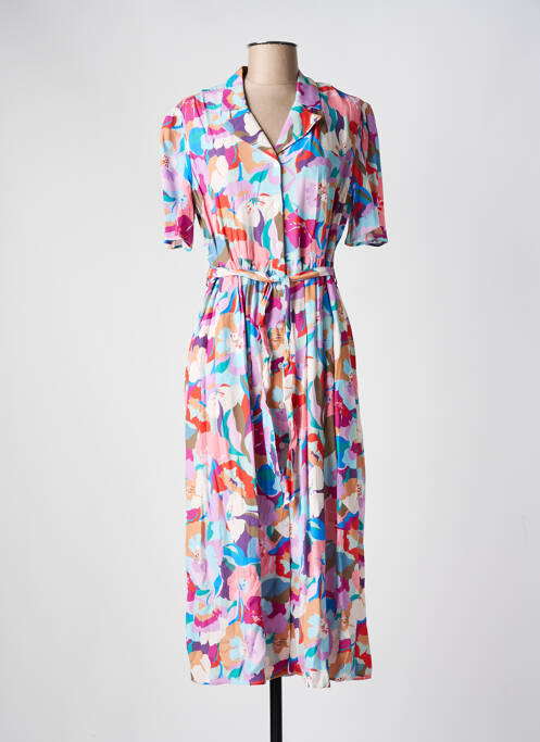 Robe mi-longue imprimé fantaisie manches courtes violet JULIE GUERLANDE femme