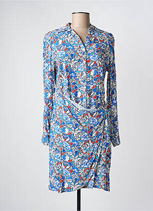 Robe mi-longue imprimé fleurs manches longues bleu JULIE GUERLANDE femme