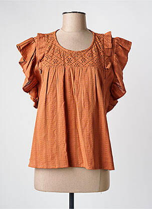 Top tissage crêpe manches courtes marron C'EST BEAU LA VIE femme